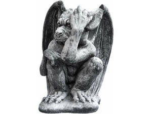 Tuinbeeld reuze Gargoyle , schuin naar rechts kijkend (Grijs/gepattineerd)